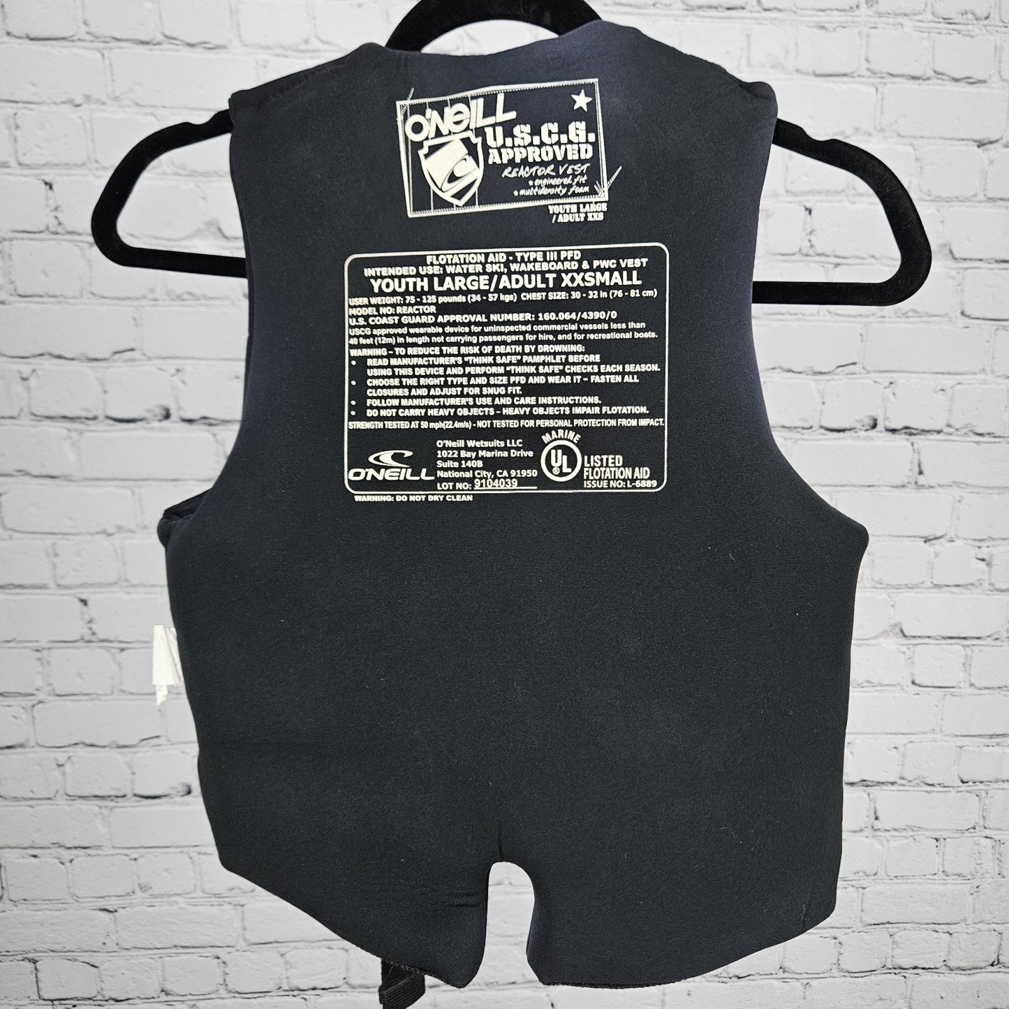 O'Neill Blue Reactor Vest USCG Life Jacket Ski Wakeboard Youth Large/Adult XXS