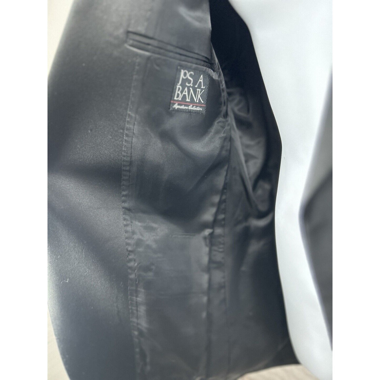 Jos A Bank Solid Black 100% Wool Single Button Vented Notch Tuxedo Suit Size 40R