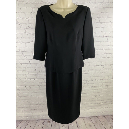 Talbots Black Faux Skirt Suit One Piece Dress 3/4 Sleeve Shoulder Pad USA Size 4