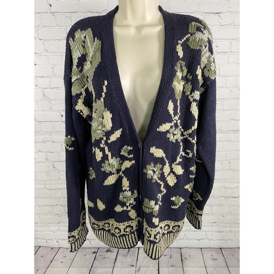 VTG Jones New York Hand Embroidered Shoulder Pad Button Up Sweater Cardigan M