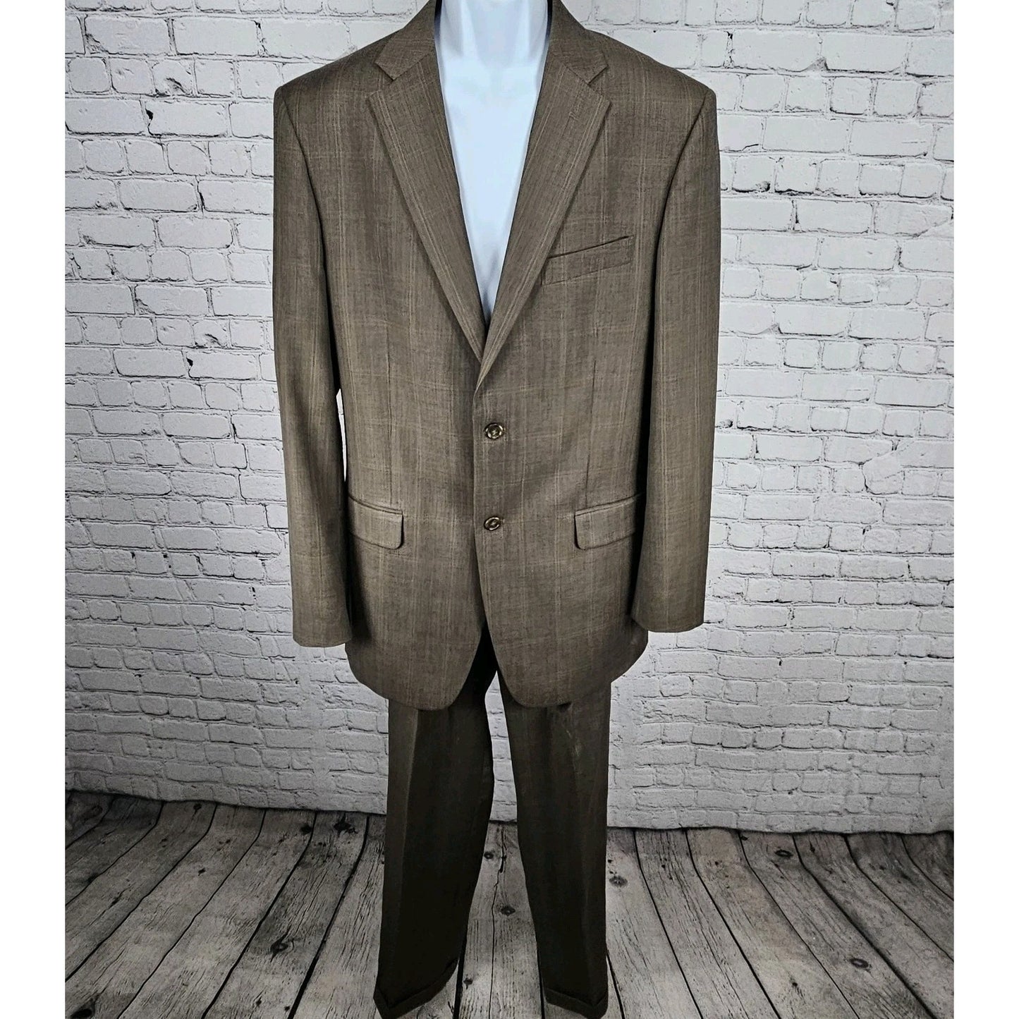 Jones New York Brown 100% Wool Full Suit 2 Piece Set 2 Button Notch 40L 35x30