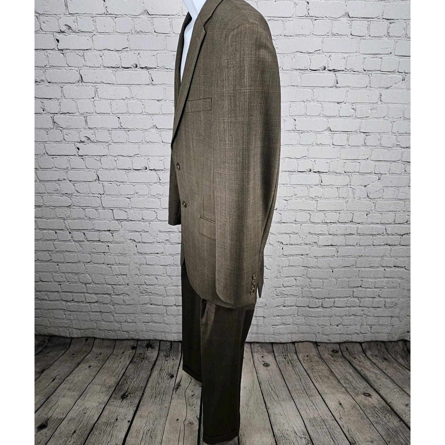 Jones New York Brown 100% Wool Full Suit 2 Piece Set 2 Button Notch 40L 35x30