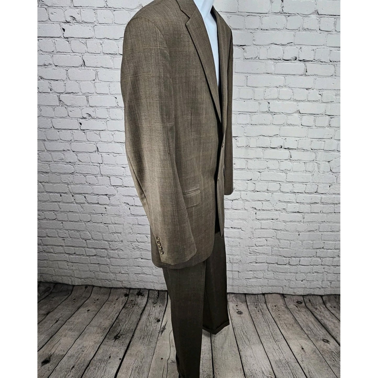 Jones New York Brown 100% Wool Full Suit 2 Piece Set 2 Button Notch 40L 35x30