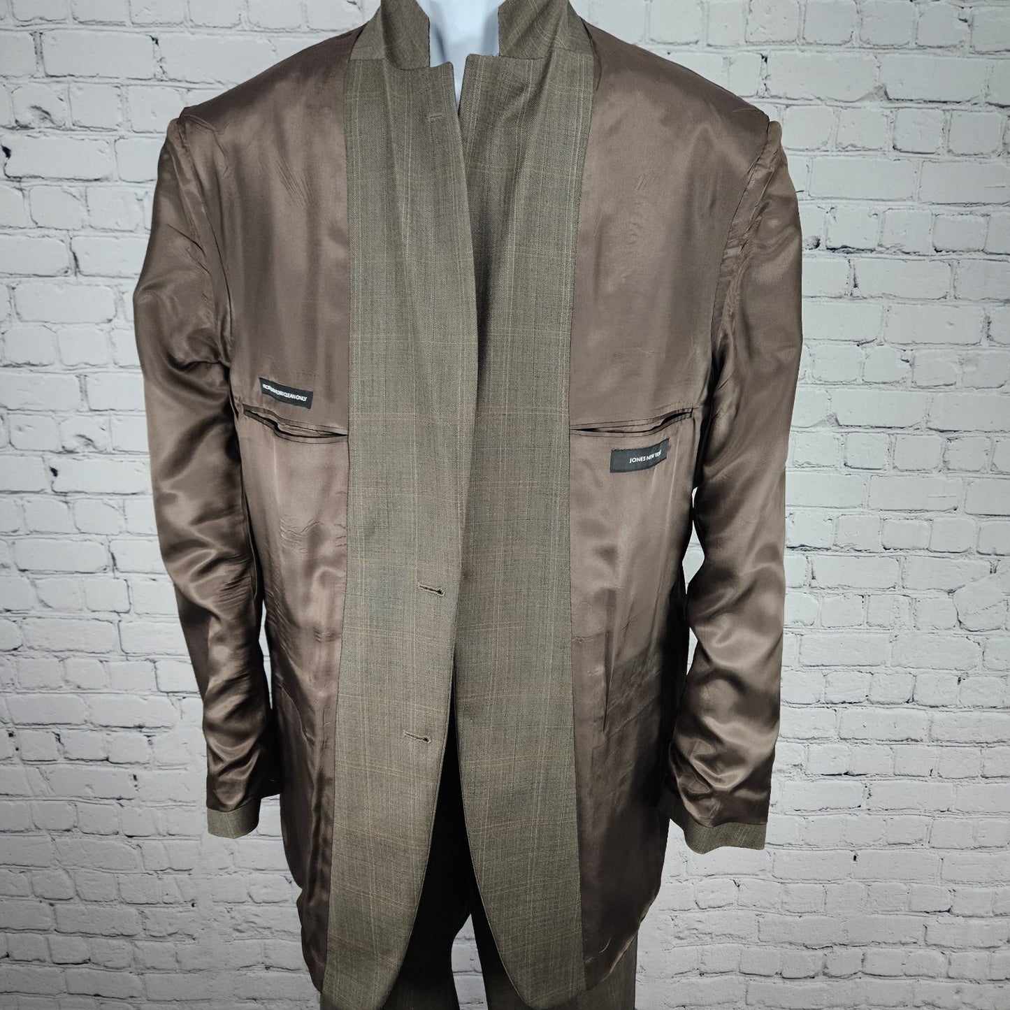 Jones New York Brown 100% Wool Full Suit 2 Piece Set 2 Button Notch 40L 35x30