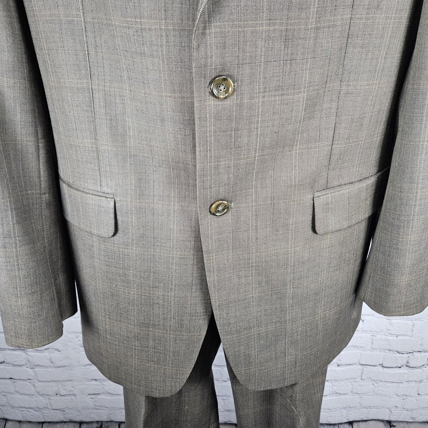 Jones New York Brown 100% Wool Full Suit 2 Piece Set 2 Button Notch 40L 35x30