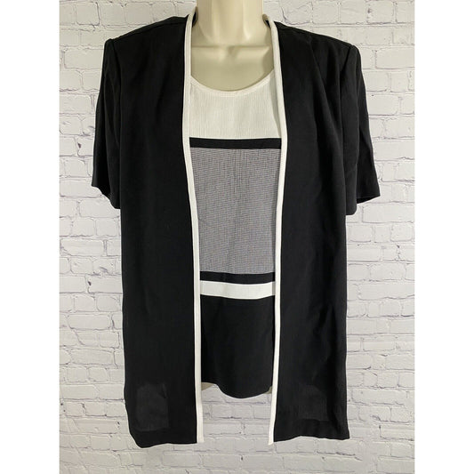 Vintage R&M Richards Karen Kwong Black White Mock Blouse Jacket Women’s Size 10