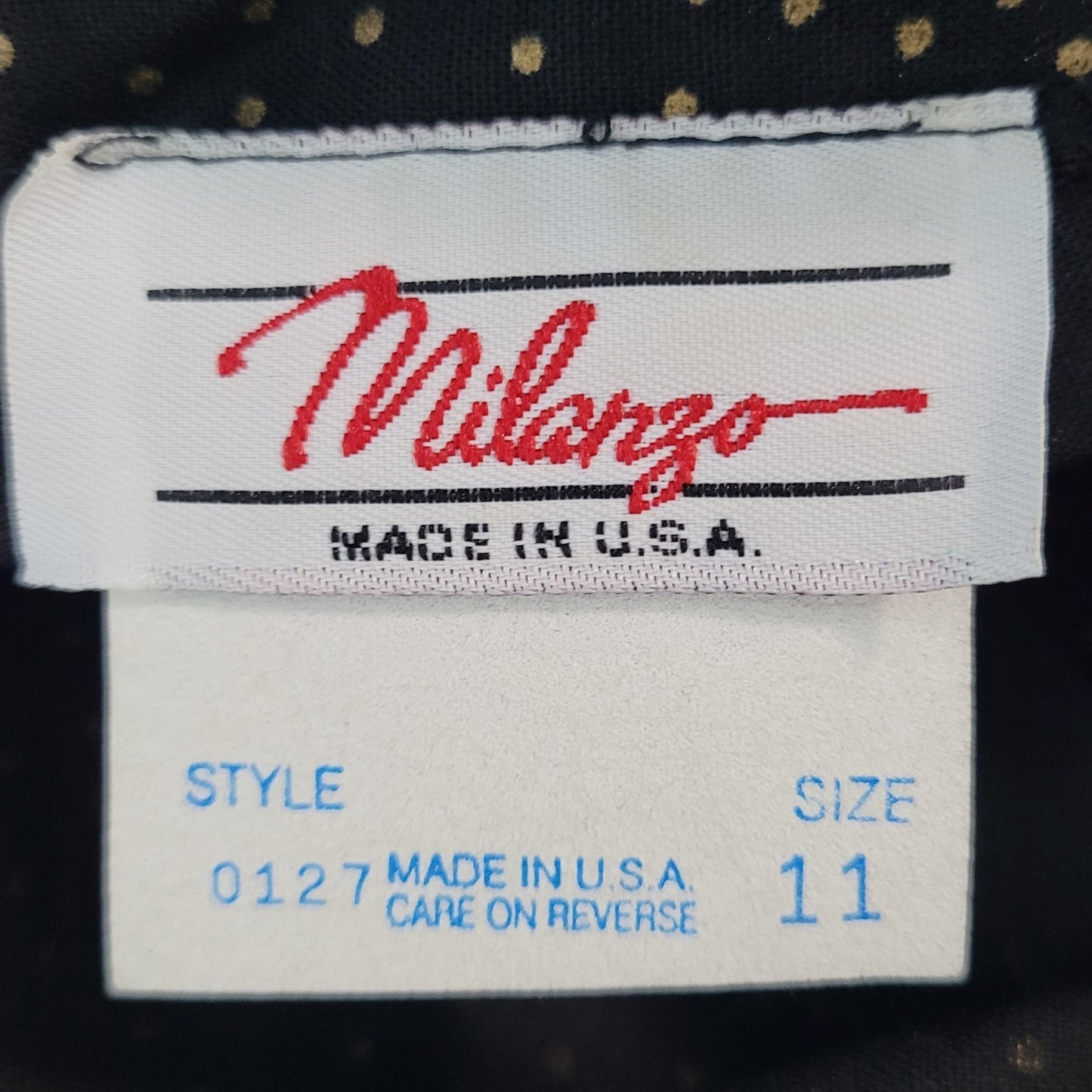VTG Milanzo Black & Gold Floral Shoulder Pad Pegged Midi Dress USA Made Size 11