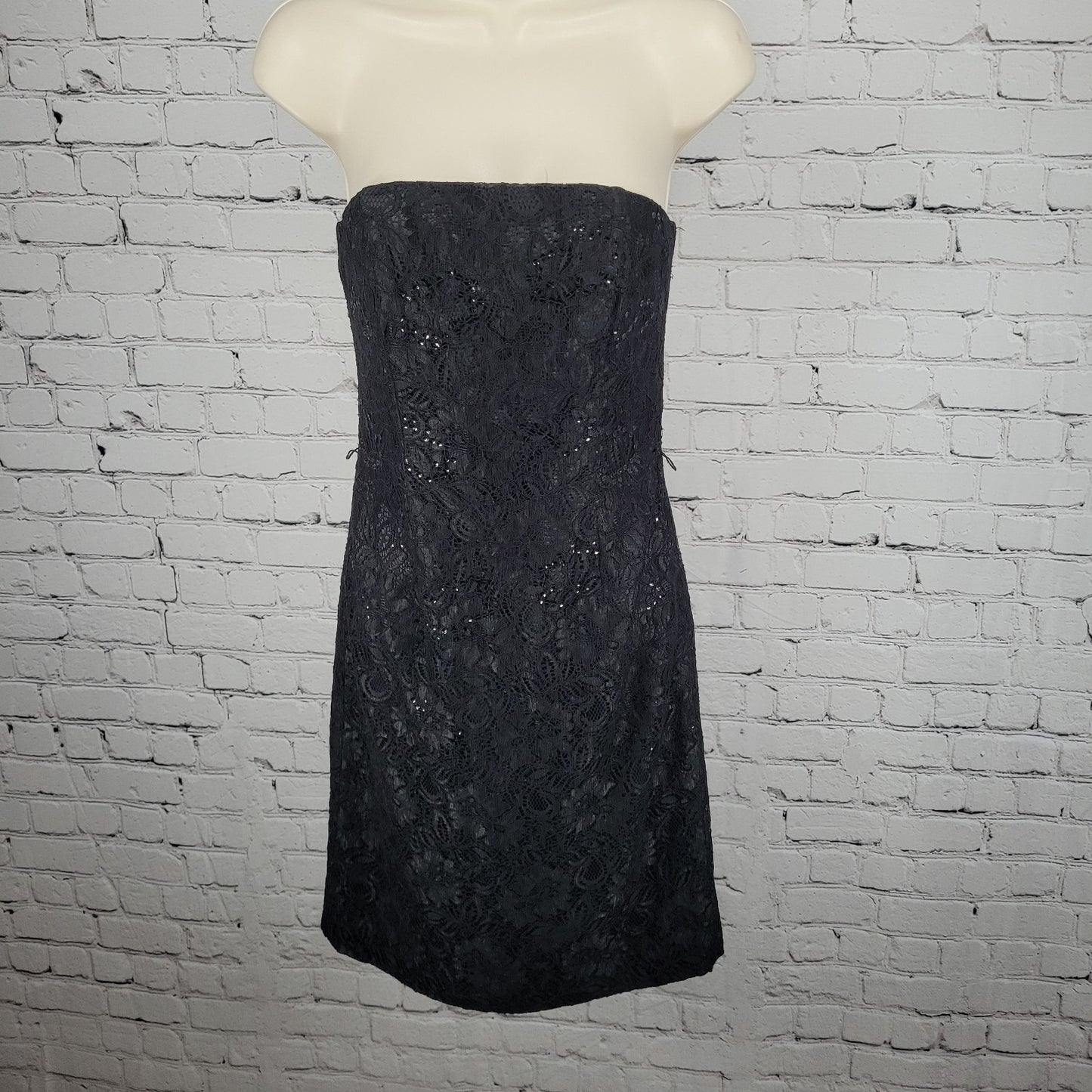 NWT White House Black Market Floral Sequin Lace Strapless Lined Short Dress 0