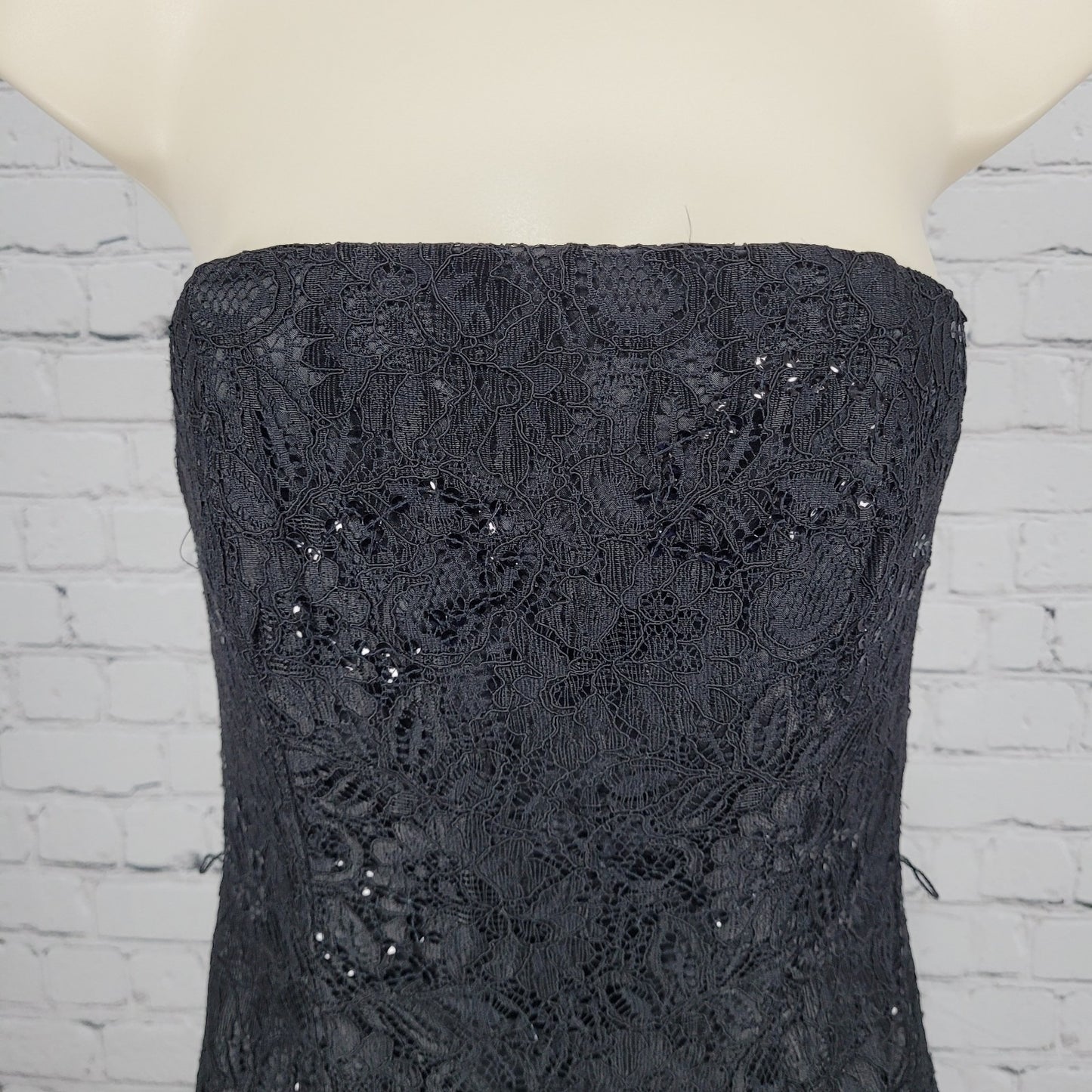 NWT White House Black Market Floral Sequin Lace Strapless Lined Short Dress 0