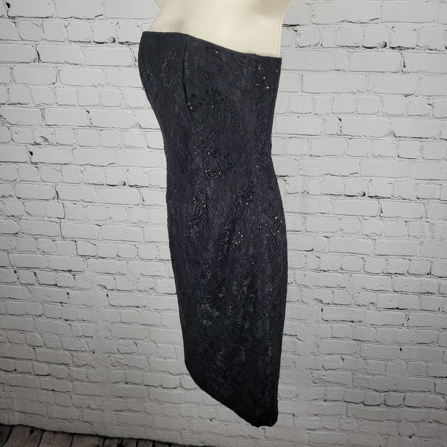 NWT White House Black Market Floral Sequin Lace Strapless Lined Short Dress 0