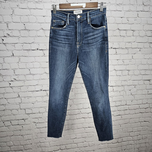 Frame Blue Denim Ali High Rise Cigerette Raw Hem Skinny Jeans USA 26 (26x26)
