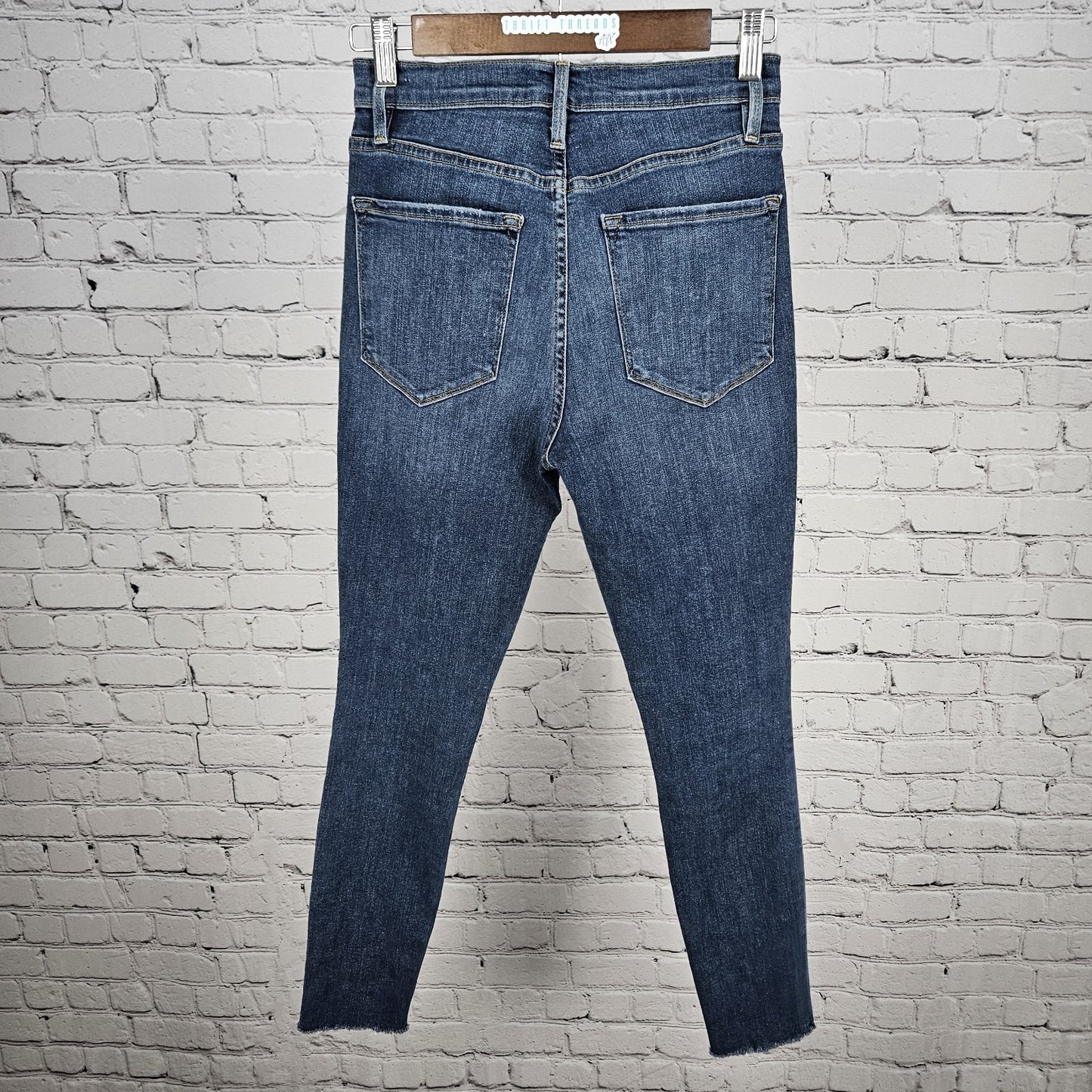 Frame Blue Denim Ali High Rise Cigerette Raw Hem Skinny Jeans USA 26 (26x26)