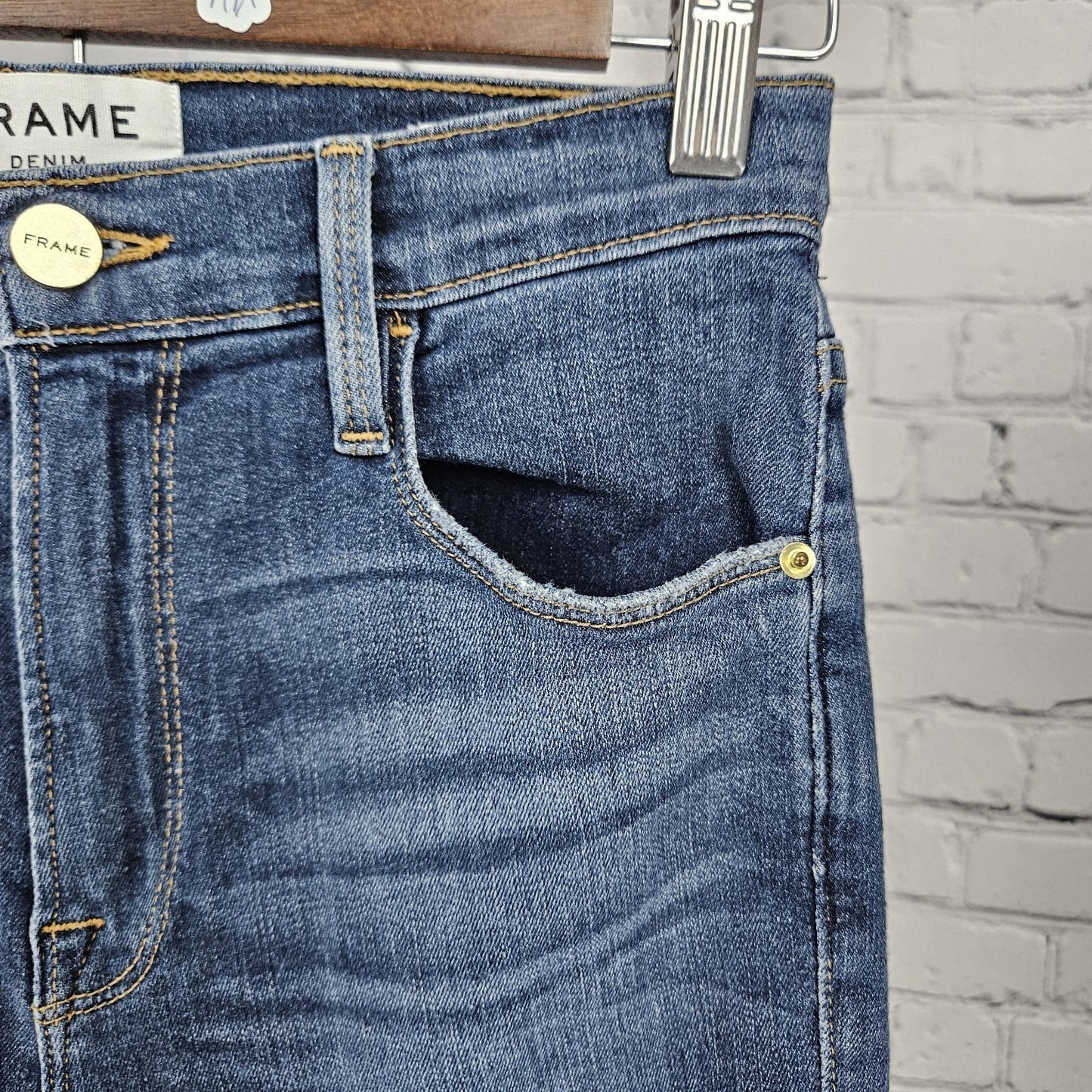 Frame Blue Denim Ali High Rise Cigerette Raw Hem Skinny Jeans USA 26 (26x26)