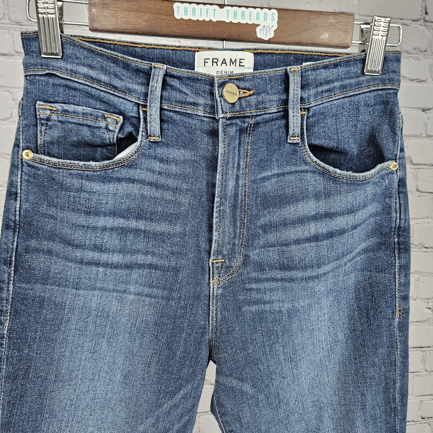 Frame Blue Denim Ali High Rise Cigerette Raw Hem Skinny Jeans USA 26 (26x26)