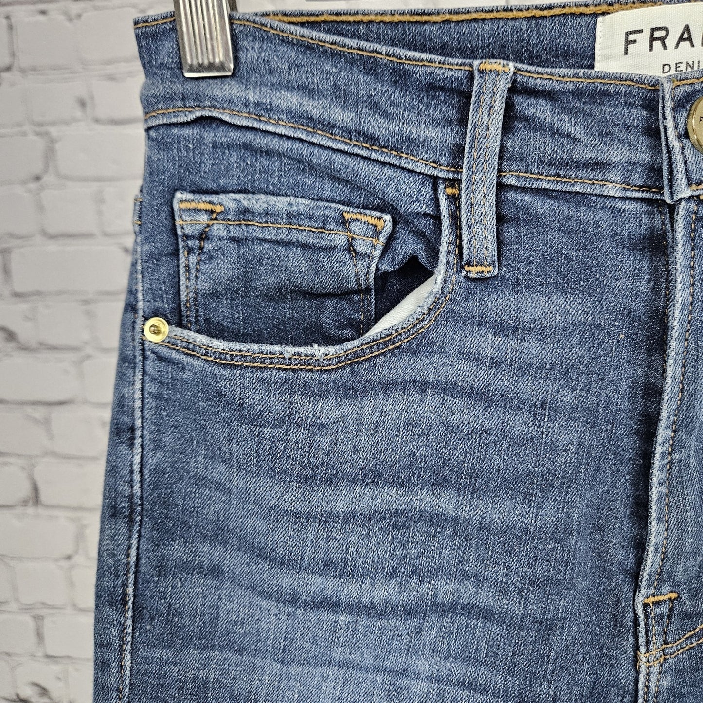Frame Blue Denim Ali High Rise Cigerette Raw Hem Skinny Jeans USA 26 (26x26)