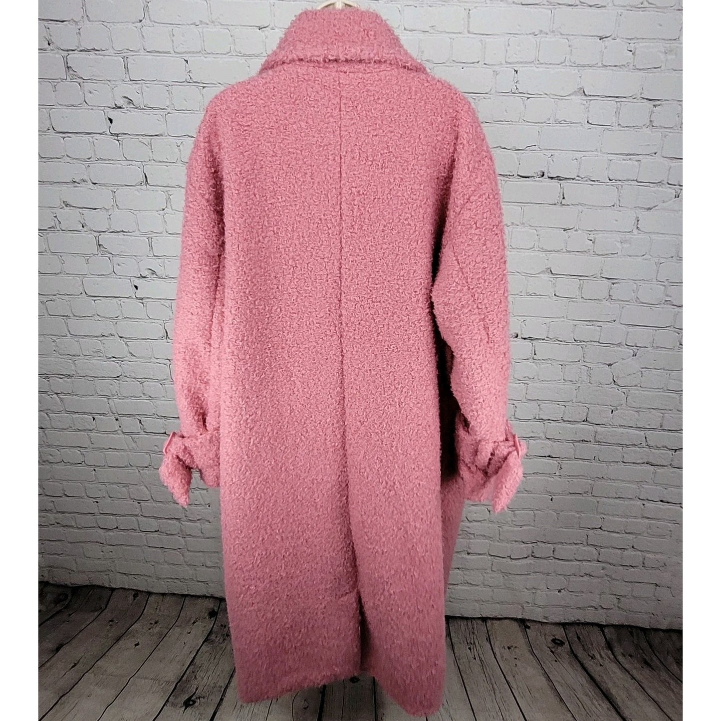 ASOS Luxe Pink Faux Fur Snap Closure Lined Pockets Long Duster Over Coat Size 14