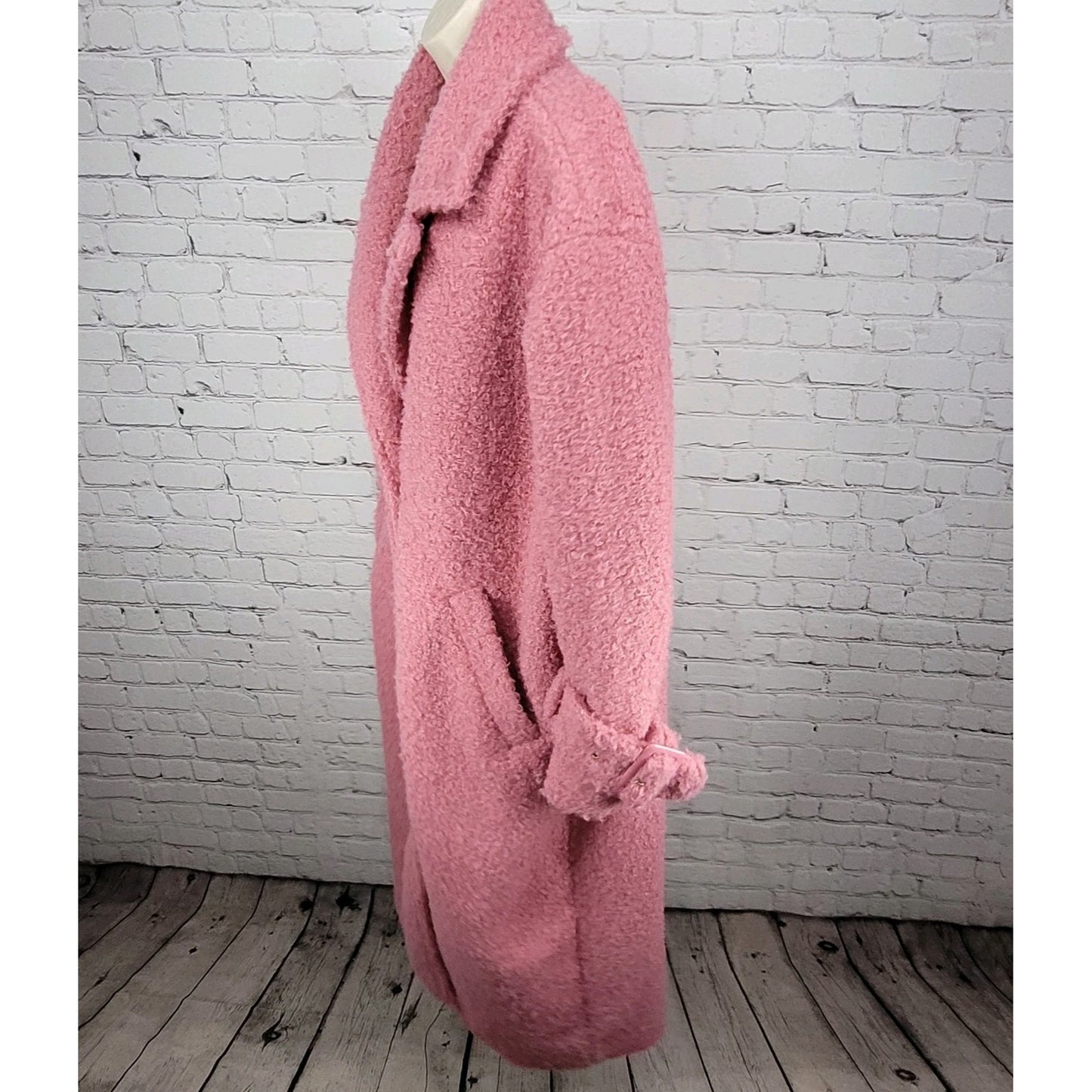 ASOS Luxe Pink Faux Fur Snap Closure Lined Pockets Long Duster Over Coat Size 14