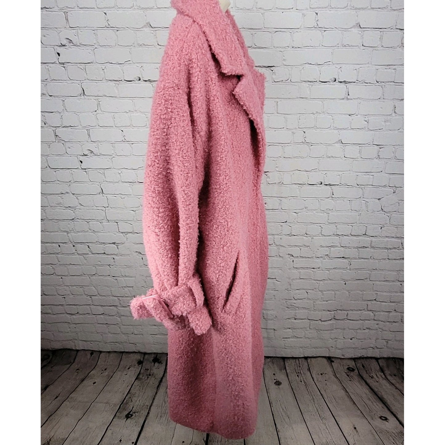 ASOS Luxe Pink Faux Fur Snap Closure Lined Pockets Long Duster Over Coat Size 14