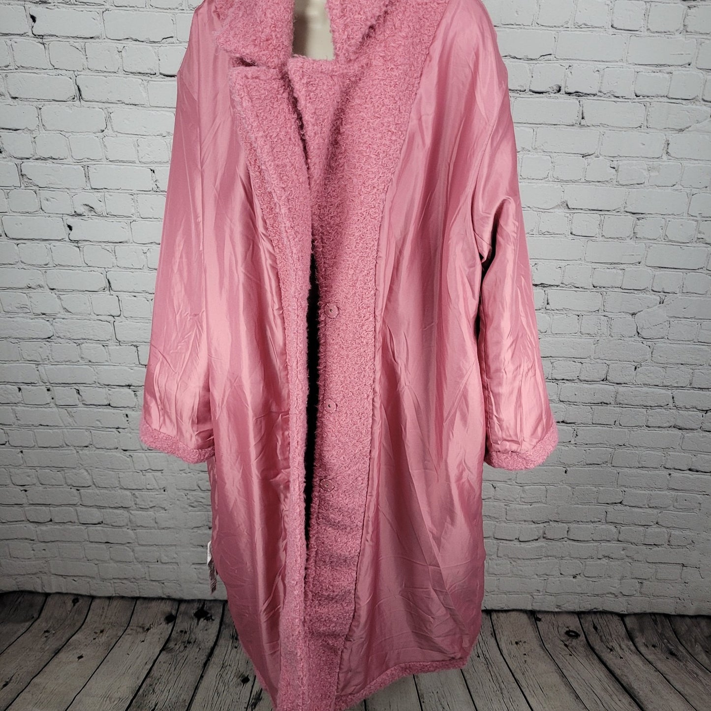 ASOS Luxe Pink Faux Fur Snap Closure Lined Pockets Long Duster Over Coat Size 14