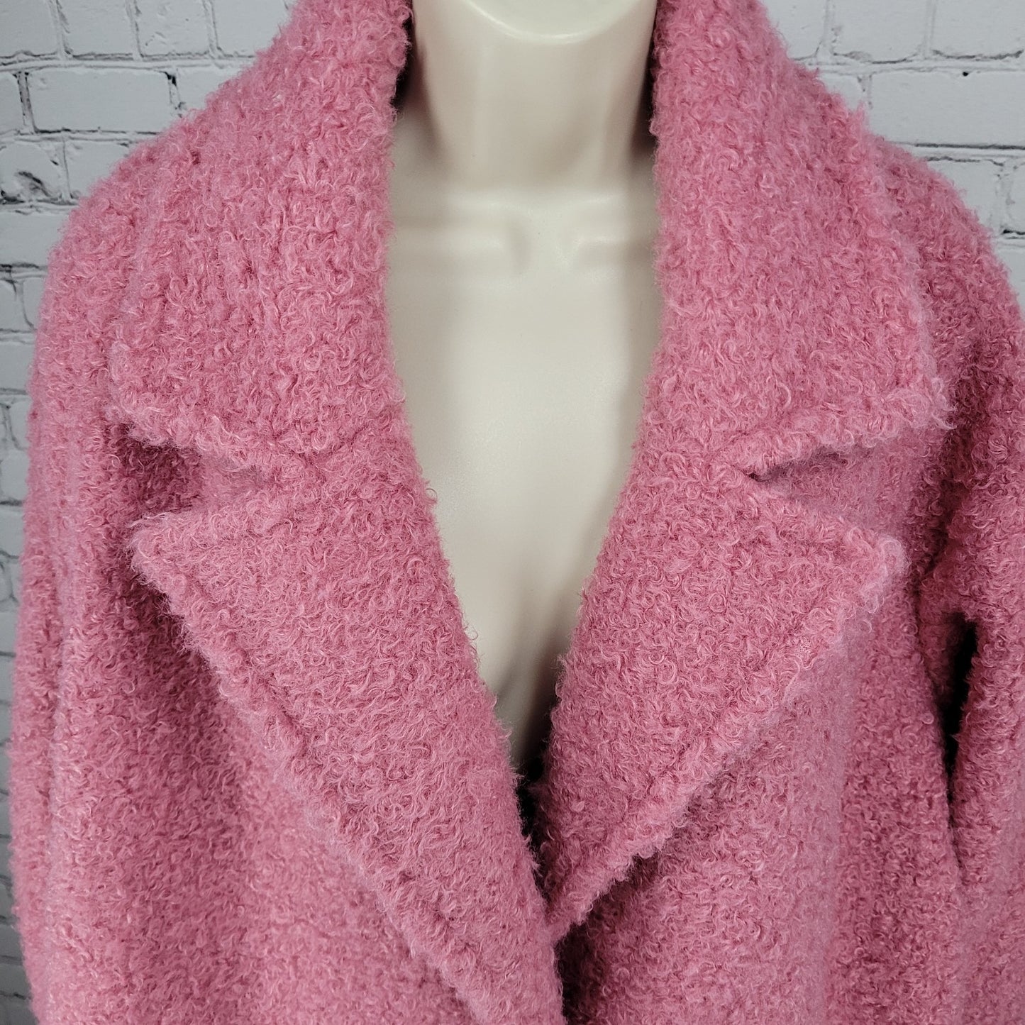 ASOS Luxe Pink Faux Fur Snap Closure Lined Pockets Long Duster Over Coat Size 14