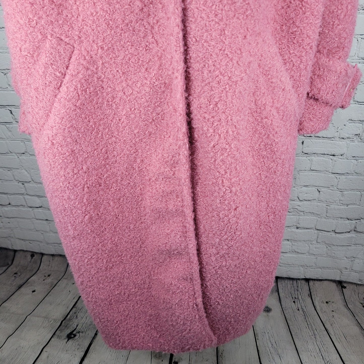 ASOS Luxe Pink Faux Fur Snap Closure Lined Pockets Long Duster Over Coat Size 14