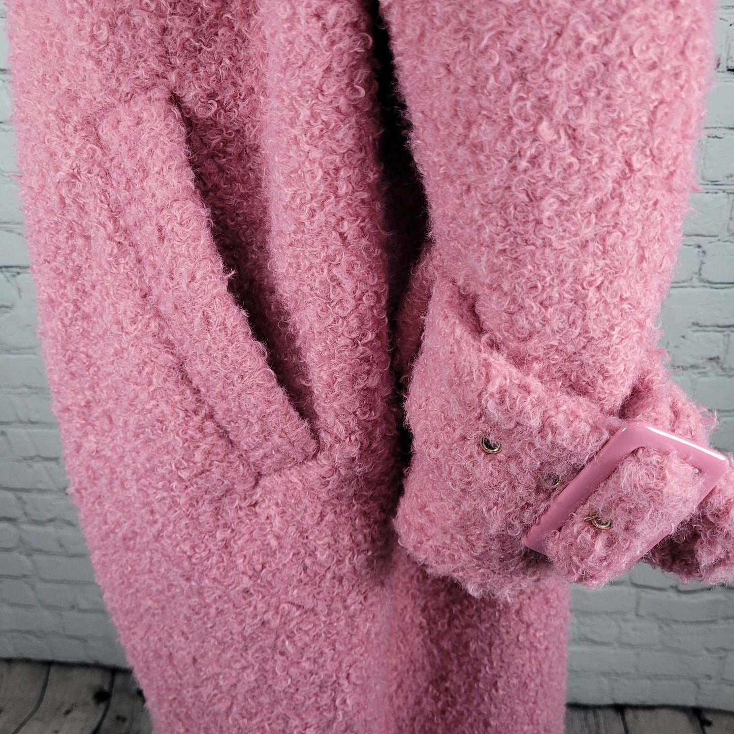 ASOS Luxe Pink Faux Fur Snap Closure Lined Pockets Long Duster Over Coat Size 14