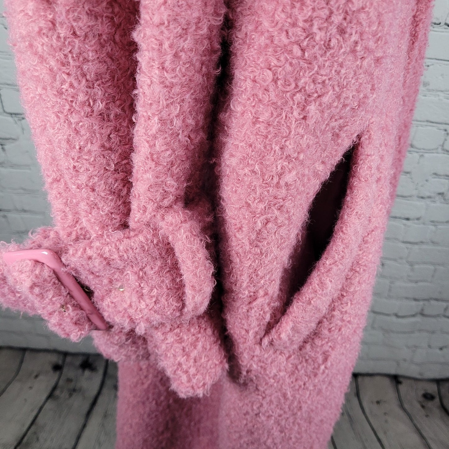 ASOS Luxe Pink Faux Fur Snap Closure Lined Pockets Long Duster Over Coat Size 14