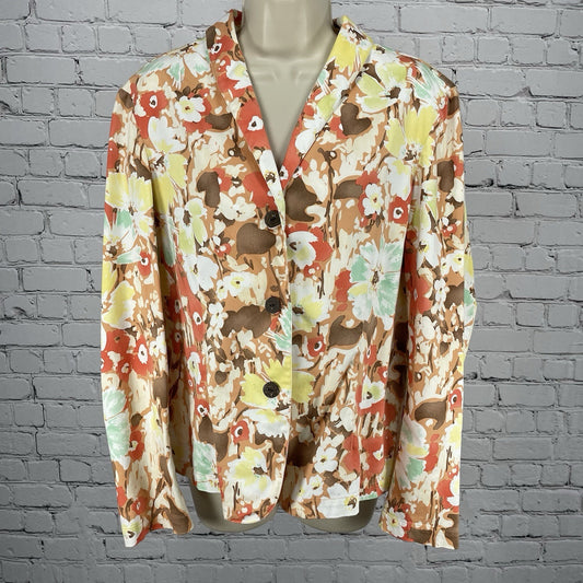 Coldwater Creek Floral Cotton Lightweight 3 Button Blazer Jacket Size Large L