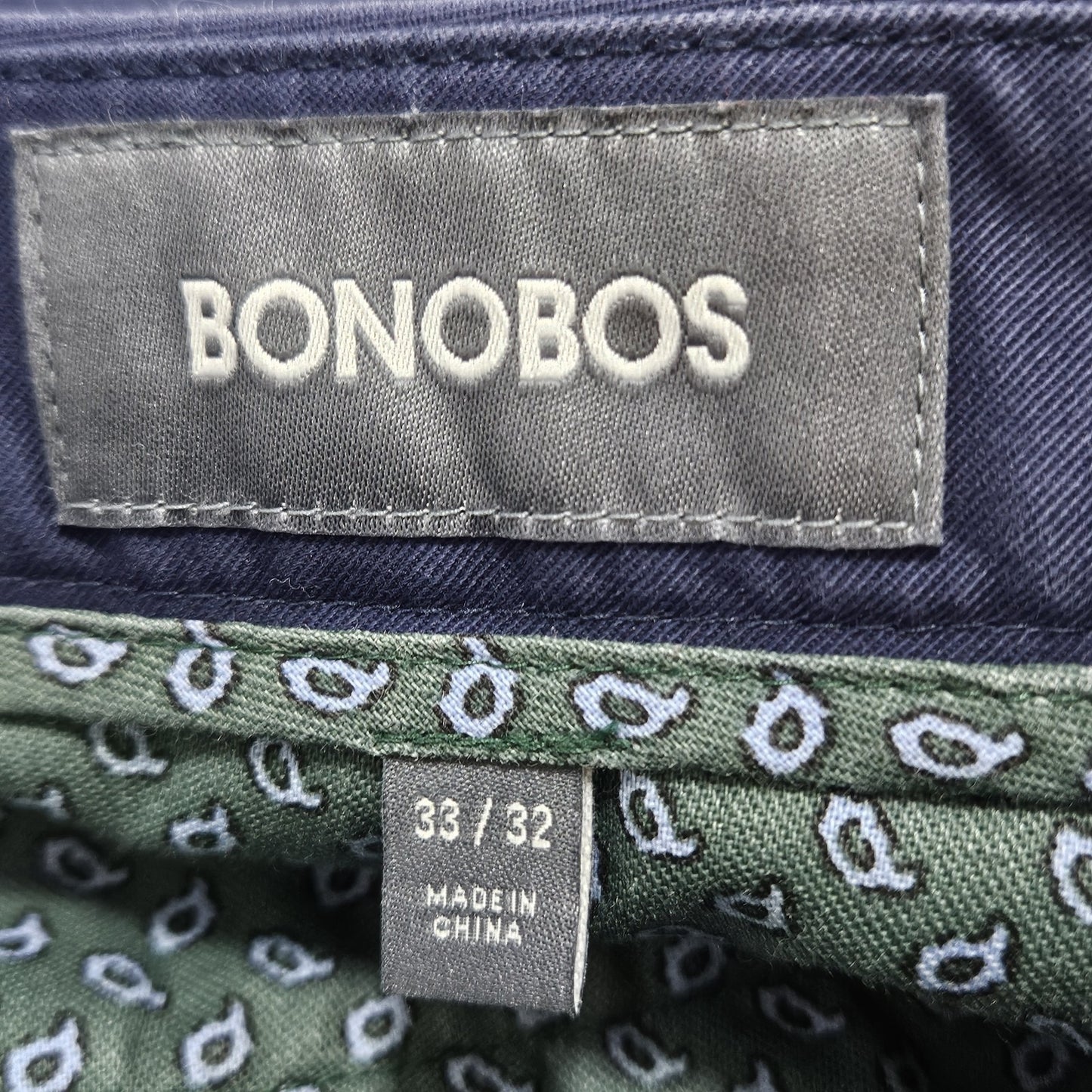 Bonobos Navy Slim Cotton Blend Straight Leg Flat Front Chino Pants 33x32
