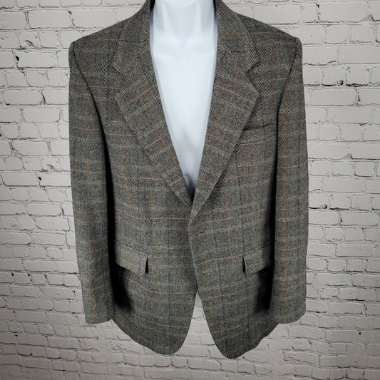 Farah Grey Wool Blend Herringbone Check 2 Button Blazer Sport Coat Size 38R