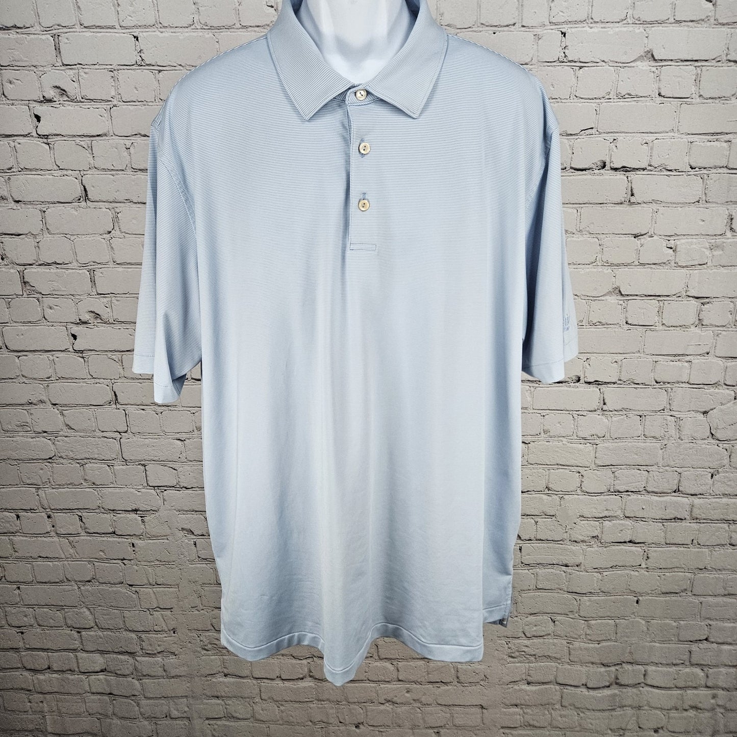 Aterian Logo Peter Millar Blue Summer Comfort Stripe Short Sleeve Polo Shirt XXL