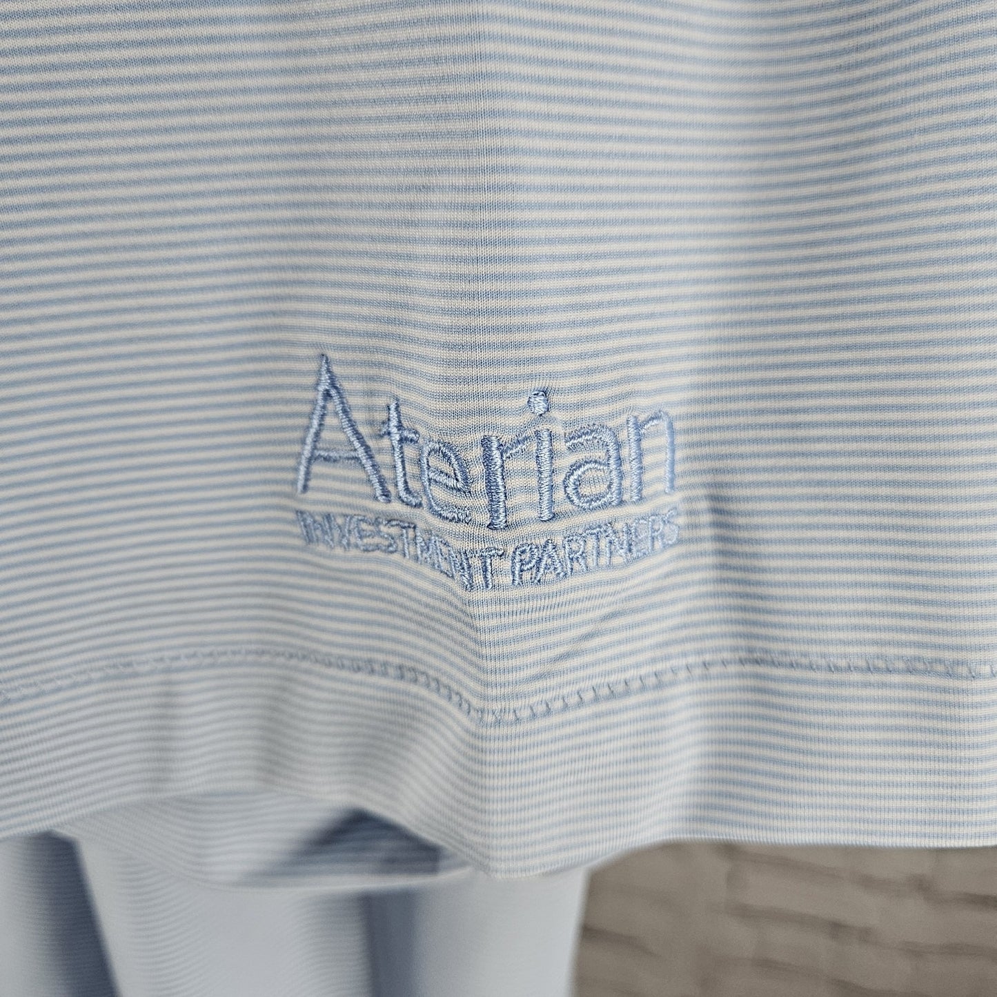 Aterian Logo Peter Millar Blue Summer Comfort Stripe Short Sleeve Polo Shirt XXL