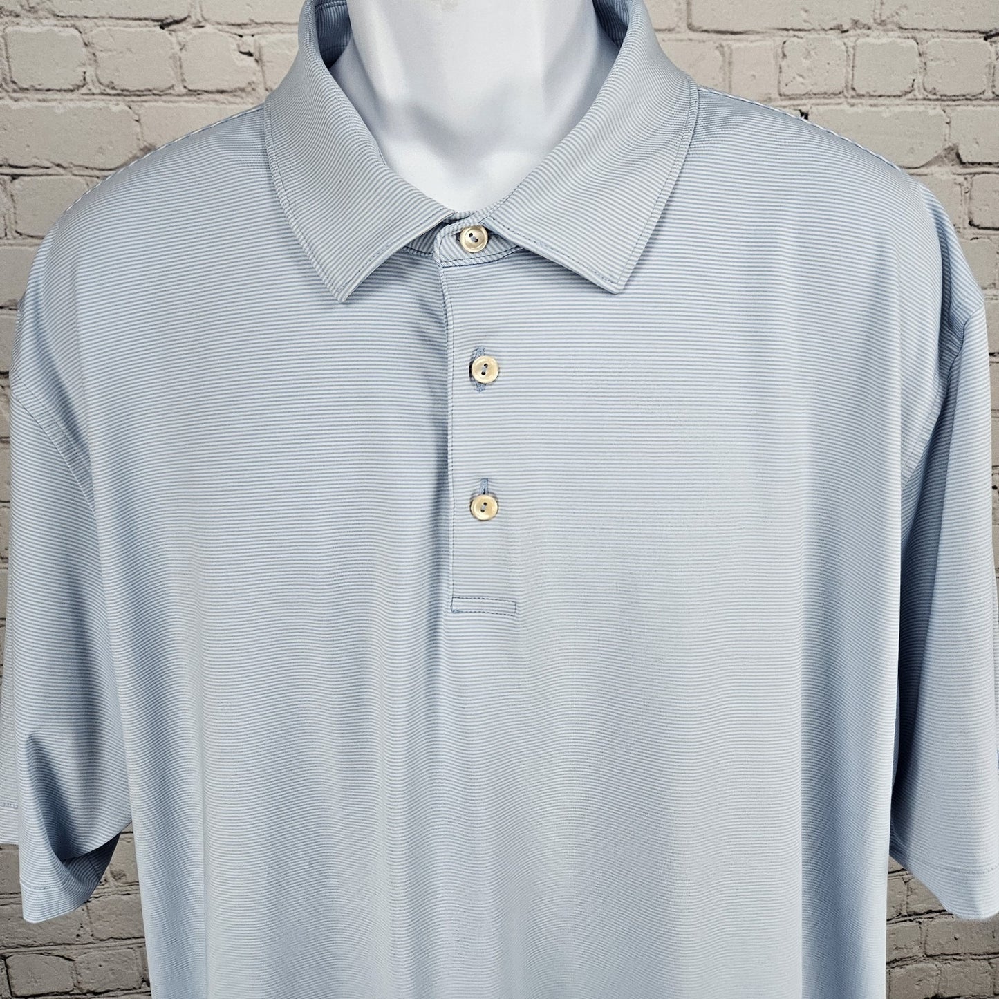 Aterian Logo Peter Millar Blue Summer Comfort Stripe Short Sleeve Polo Shirt XXL