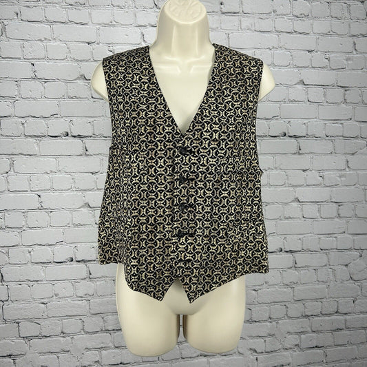 VTG Go Silk For L Zinger Brown Paisley Silk Adjustable Button Vest Womens Size 3