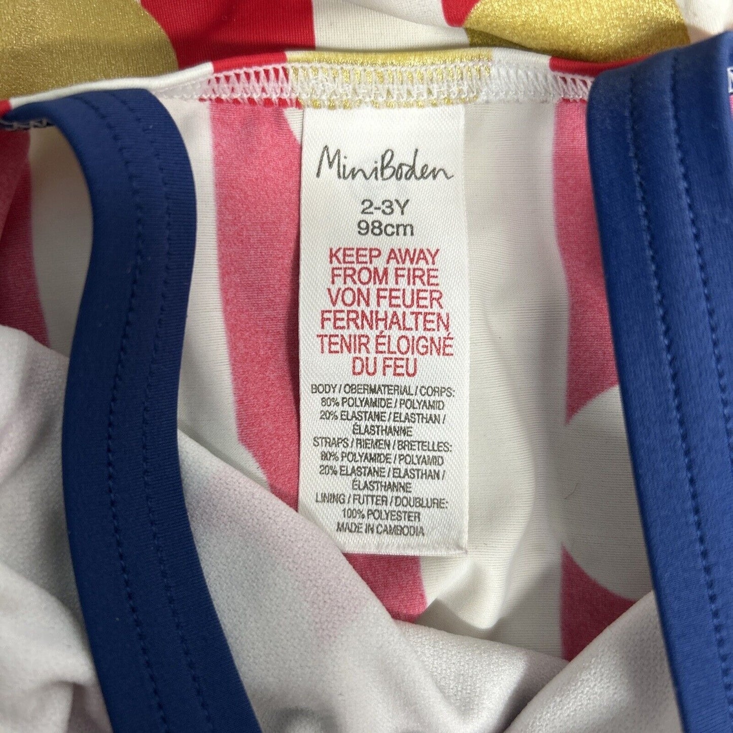 Mini Boden Red White Blue Gold One Piece Swimsuit Youth Girls 2-3Y 98cm