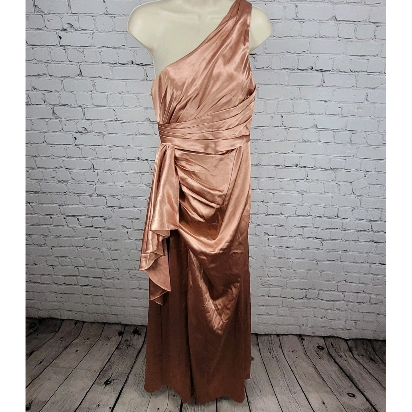 Azazie Rose Gold Pink One Shoulder Pleated Bridesmaid Dress Size C Custom