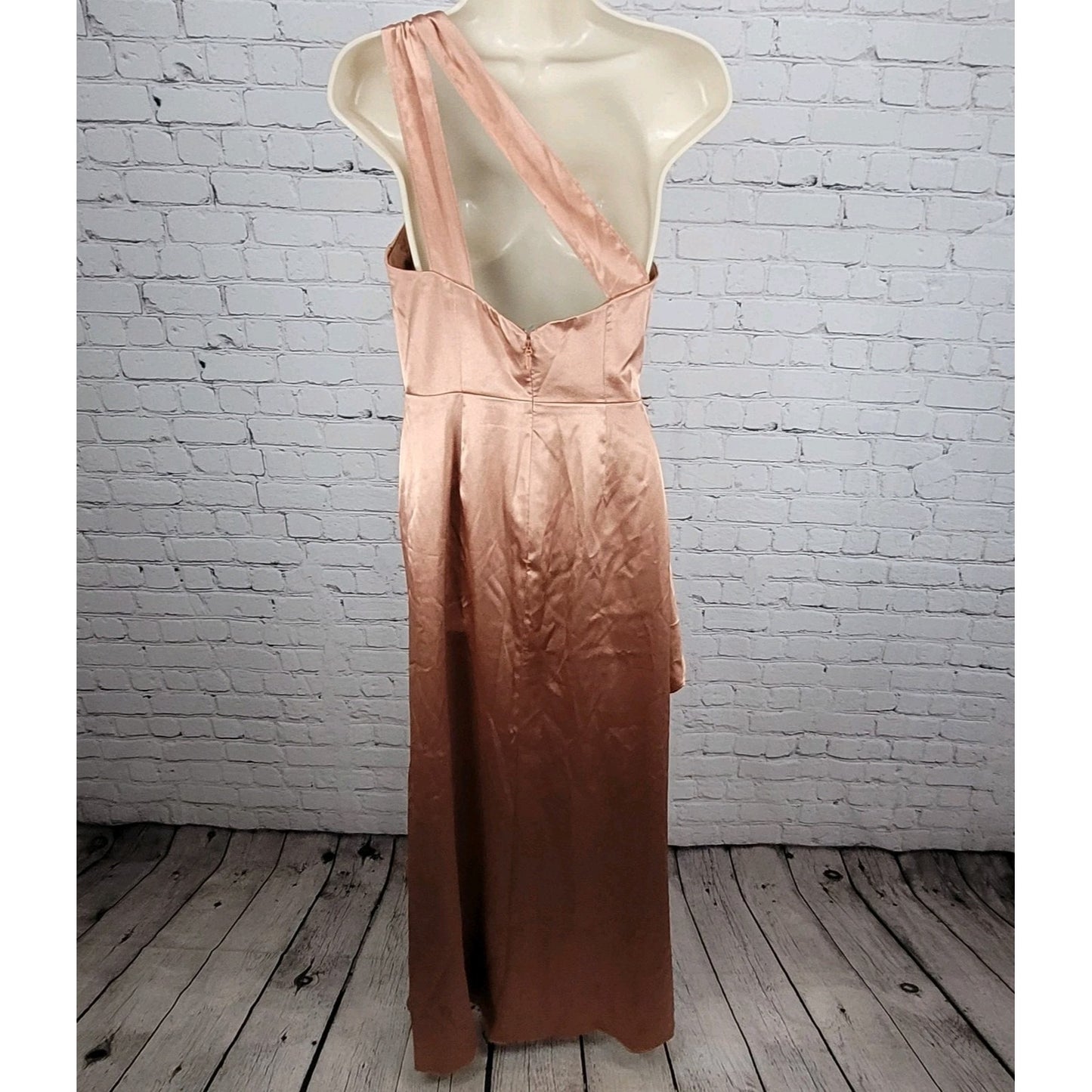 Azazie Rose Gold Pink One Shoulder Pleated Bridesmaid Dress Size C Custom
