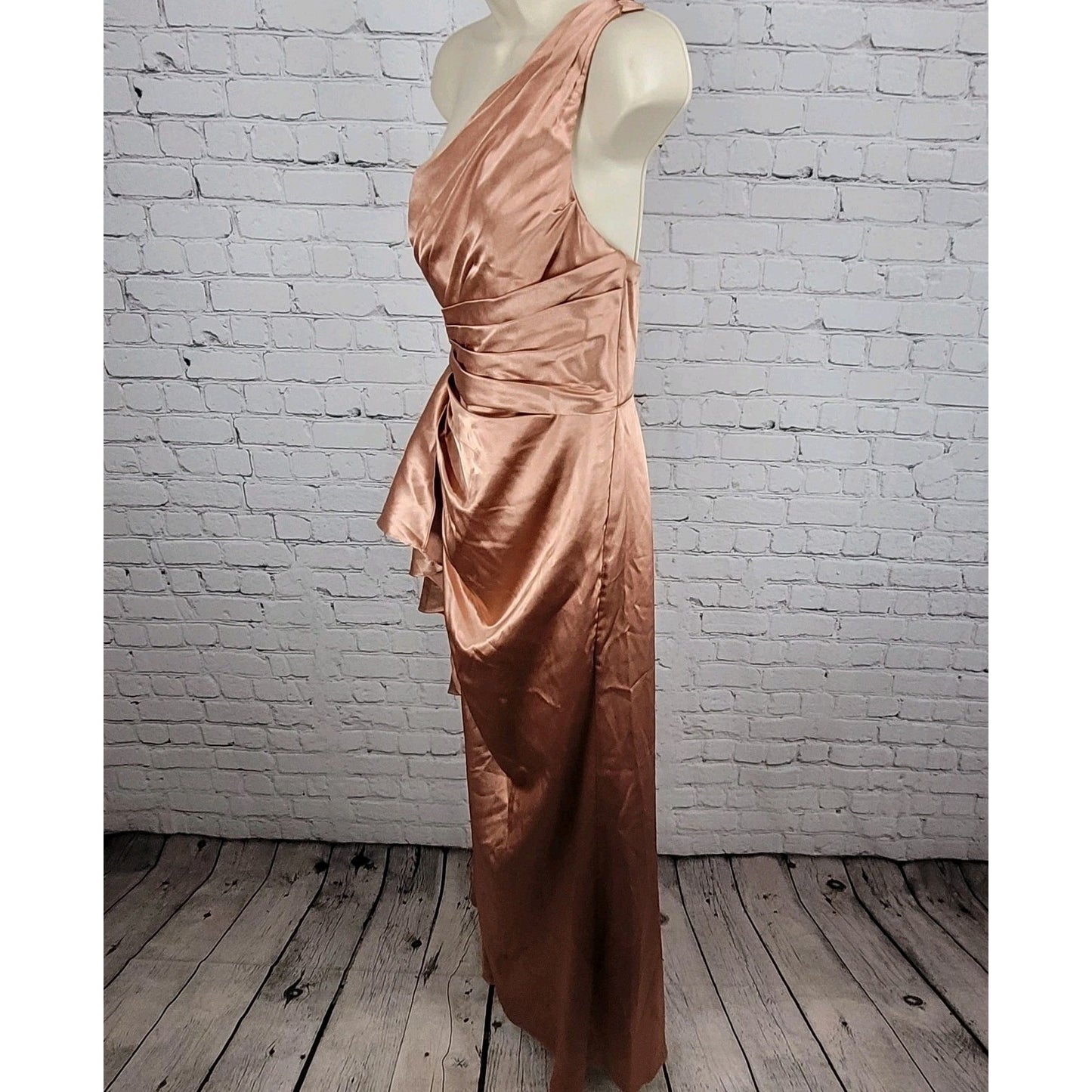 Azazie Rose Gold Pink One Shoulder Pleated Bridesmaid Dress Size C Custom