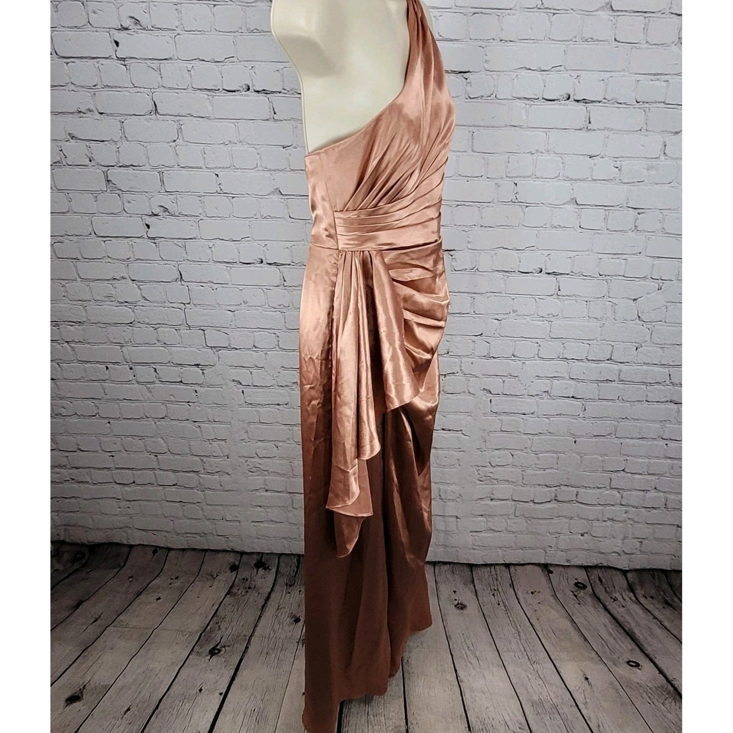 Azazie Rose Gold Pink One Shoulder Pleated Bridesmaid Dress Size C Custom