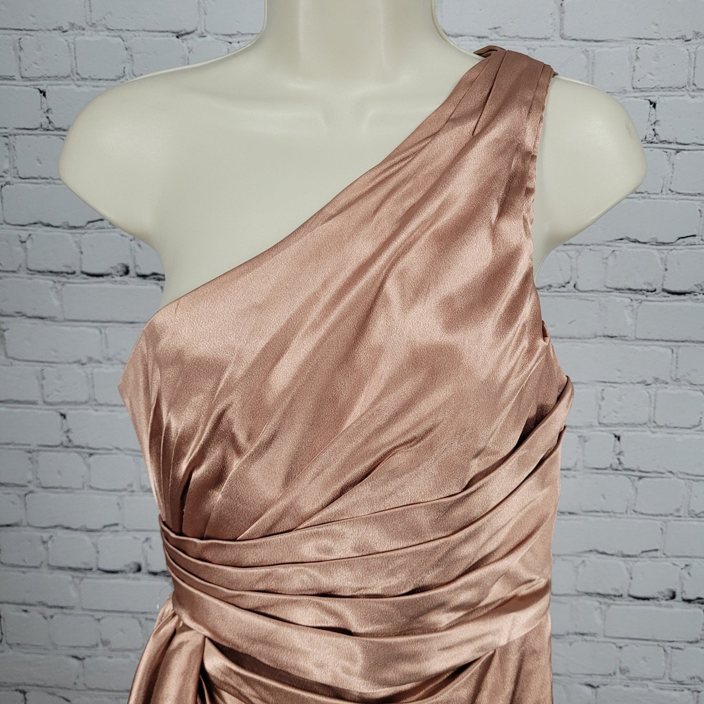 Azazie Rose Gold Pink One Shoulder Pleated Bridesmaid Dress Size C Custom