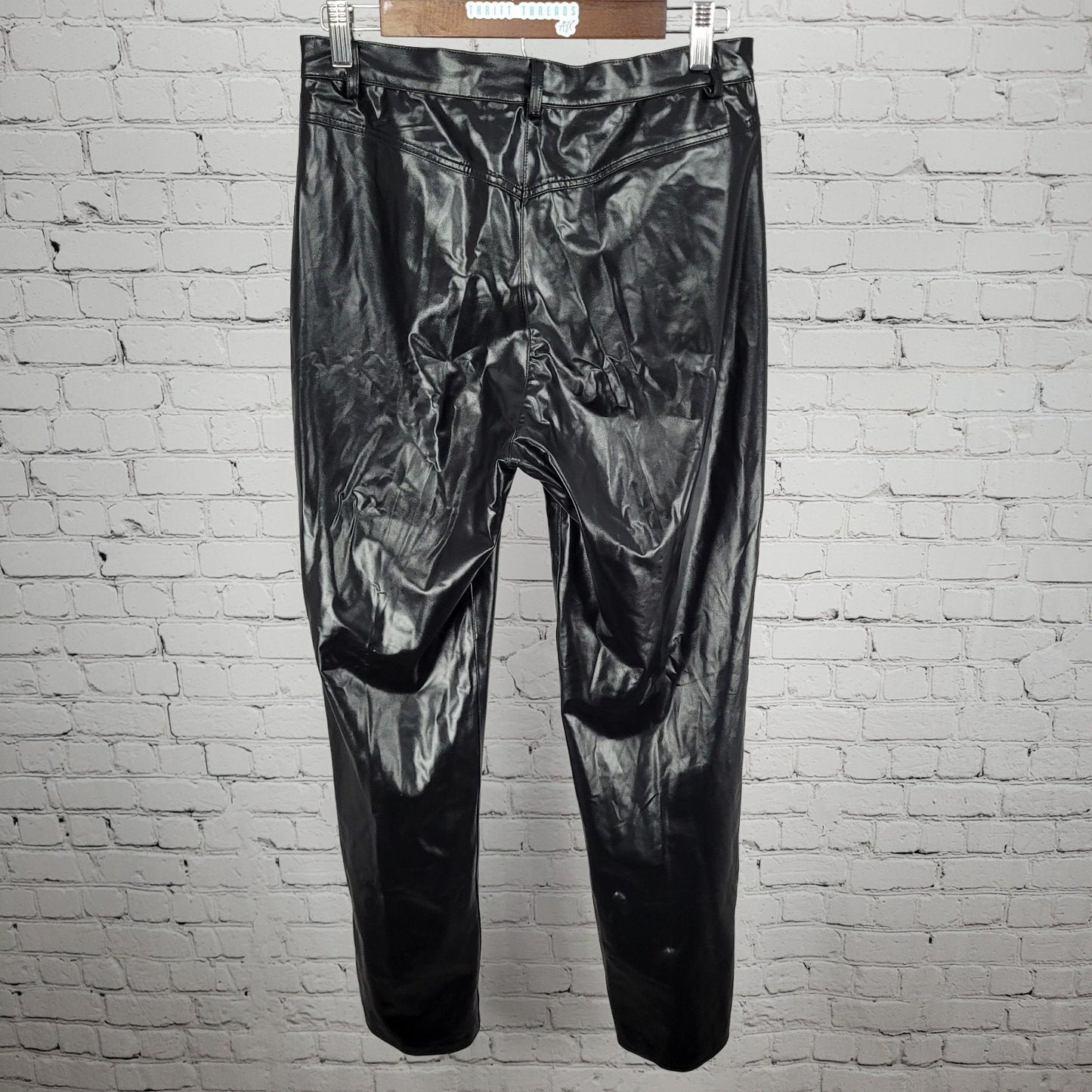 VTG Product Black Leather Mid Rise Straight Leg Pants USA Large L (38x30.5)