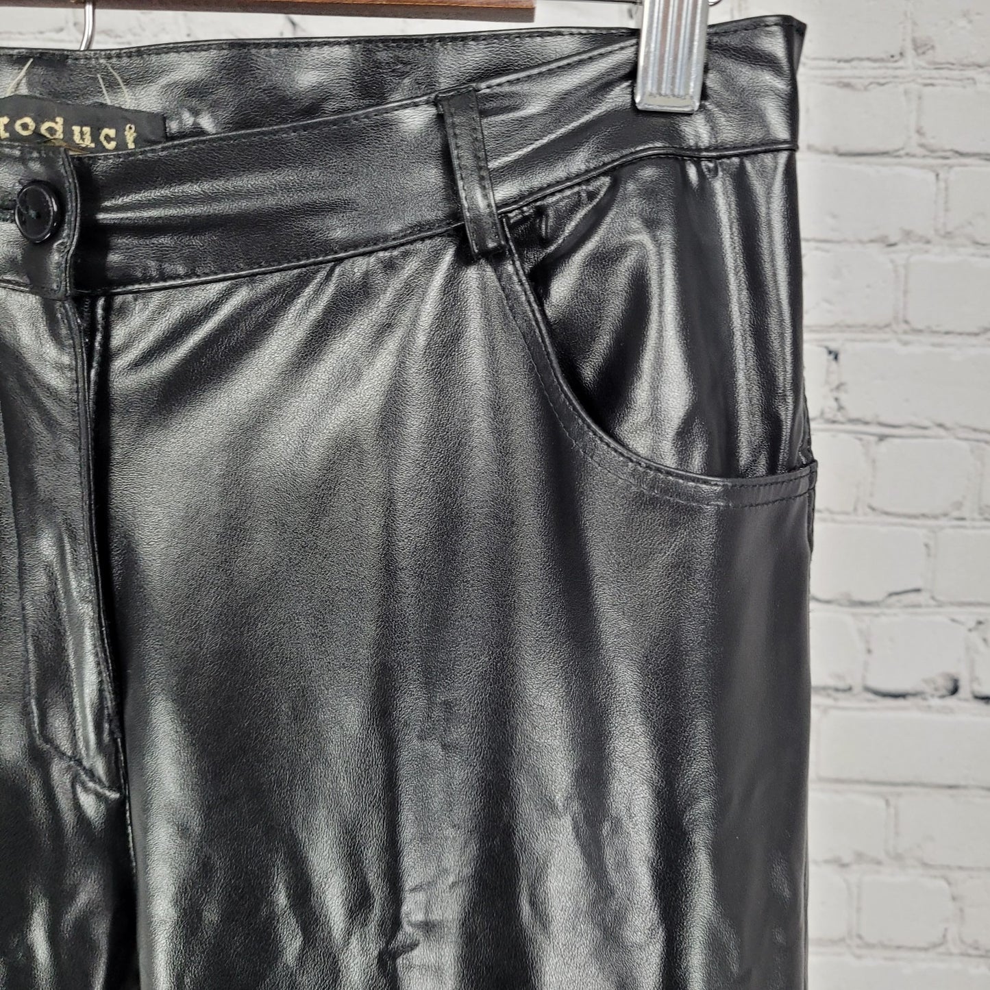 VTG Product Black Leather Mid Rise Straight Leg Pants USA Large L (38x30.5)