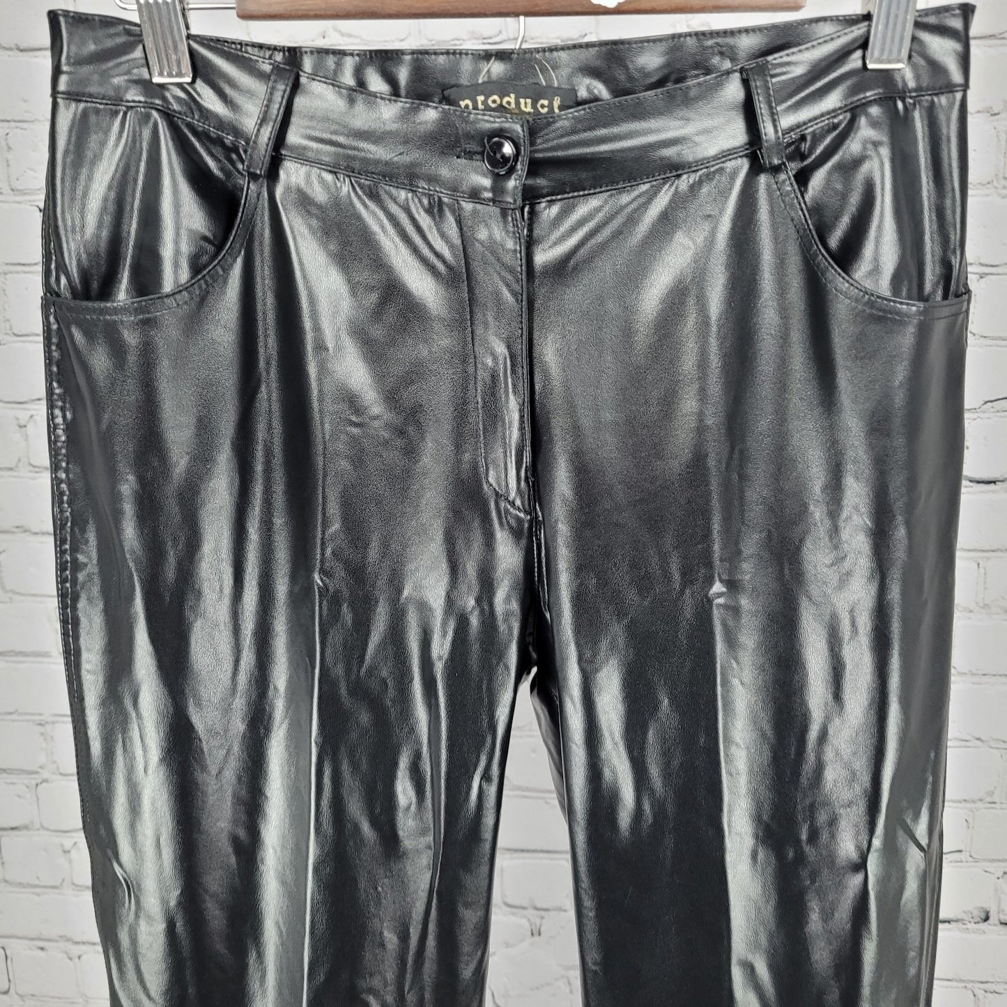 VTG Product Black Leather Mid Rise Straight Leg Pants USA Large L (38x30.5)