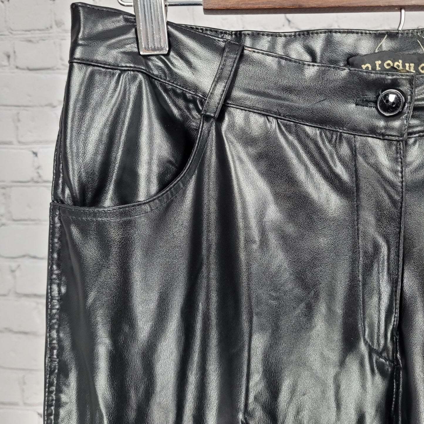 VTG Product Black Leather Mid Rise Straight Leg Pants USA Large L (38x30.5)