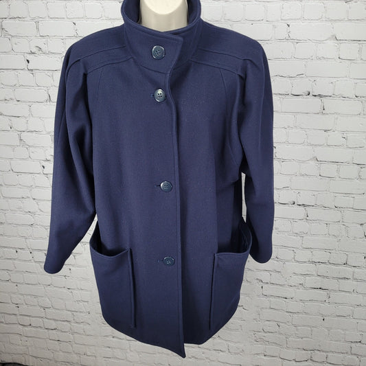 J. Gallery Navy Wool Blend Pockets Collared Buttoned Lined Over Coat Size 11/12