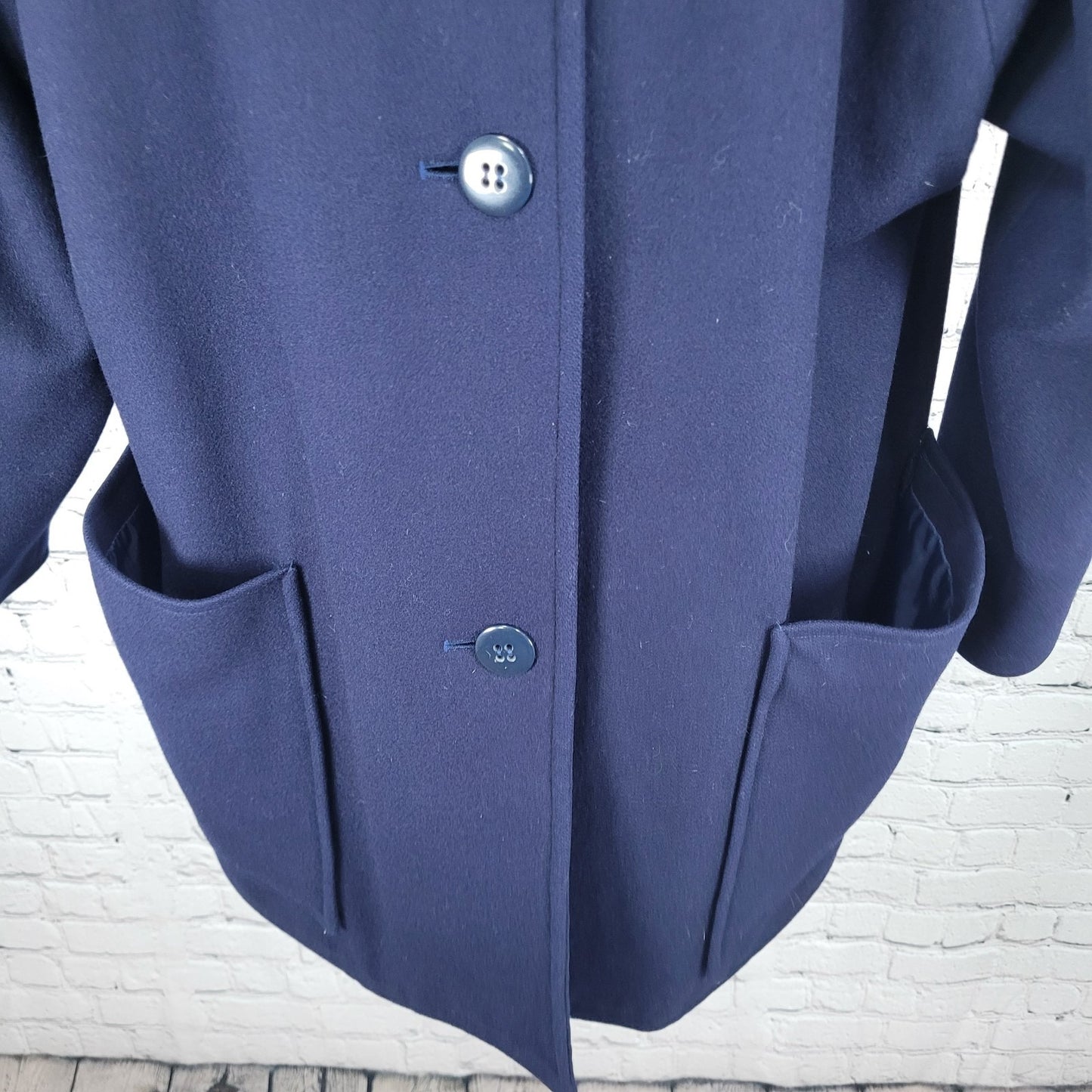 J. Gallery Navy Wool Blend Pockets Collared Buttoned Lined Over Coat Size 11/12
