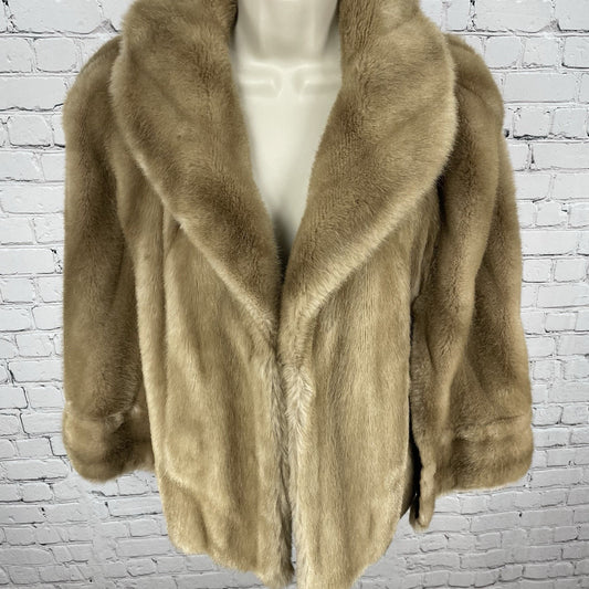 VTG Tissavel Lepshire Tan French Faux Fur Lined Open Poncho Coat Cape One Size