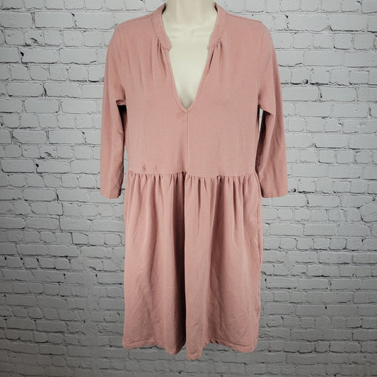 Synergy Pink Organic Cotton Stretch 3/4 Sleeve Ruched Knee Length Dress Small S