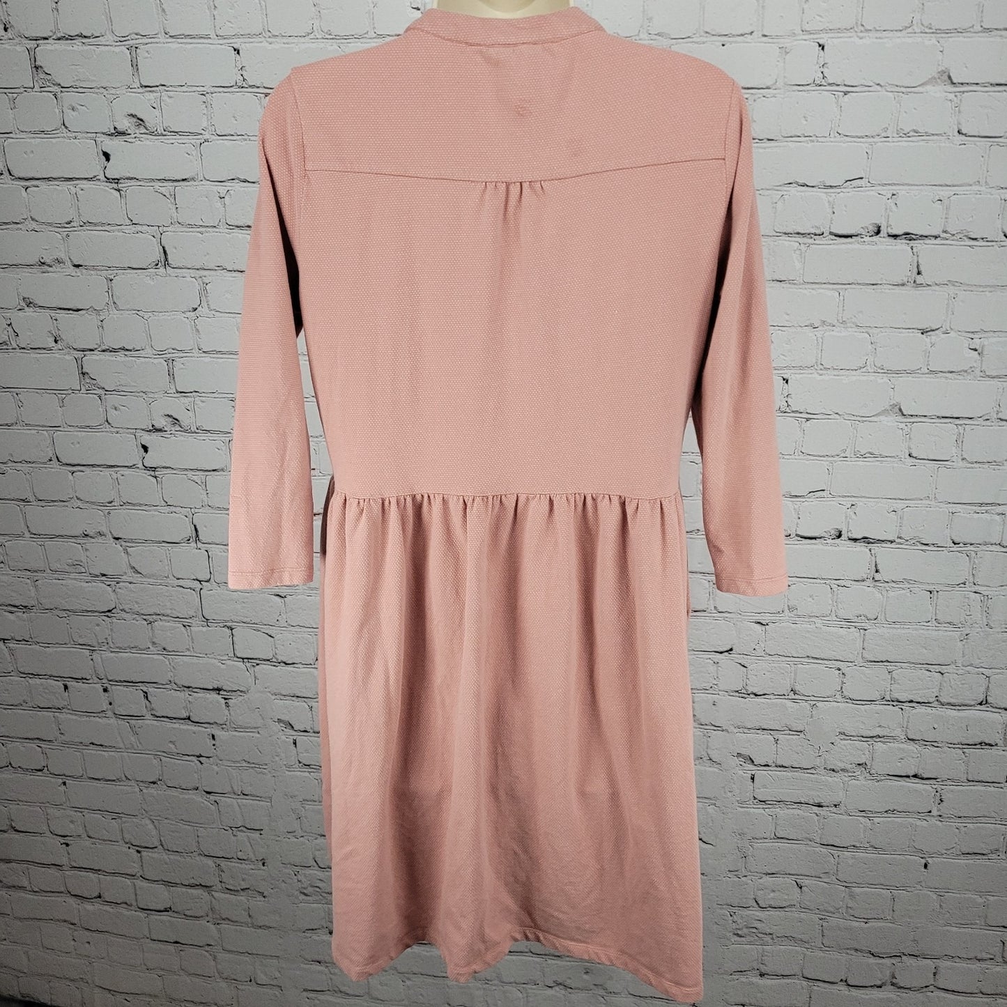 Synergy Pink Organic Cotton Stretch 3/4 Sleeve Ruched Knee Length Dress Small S