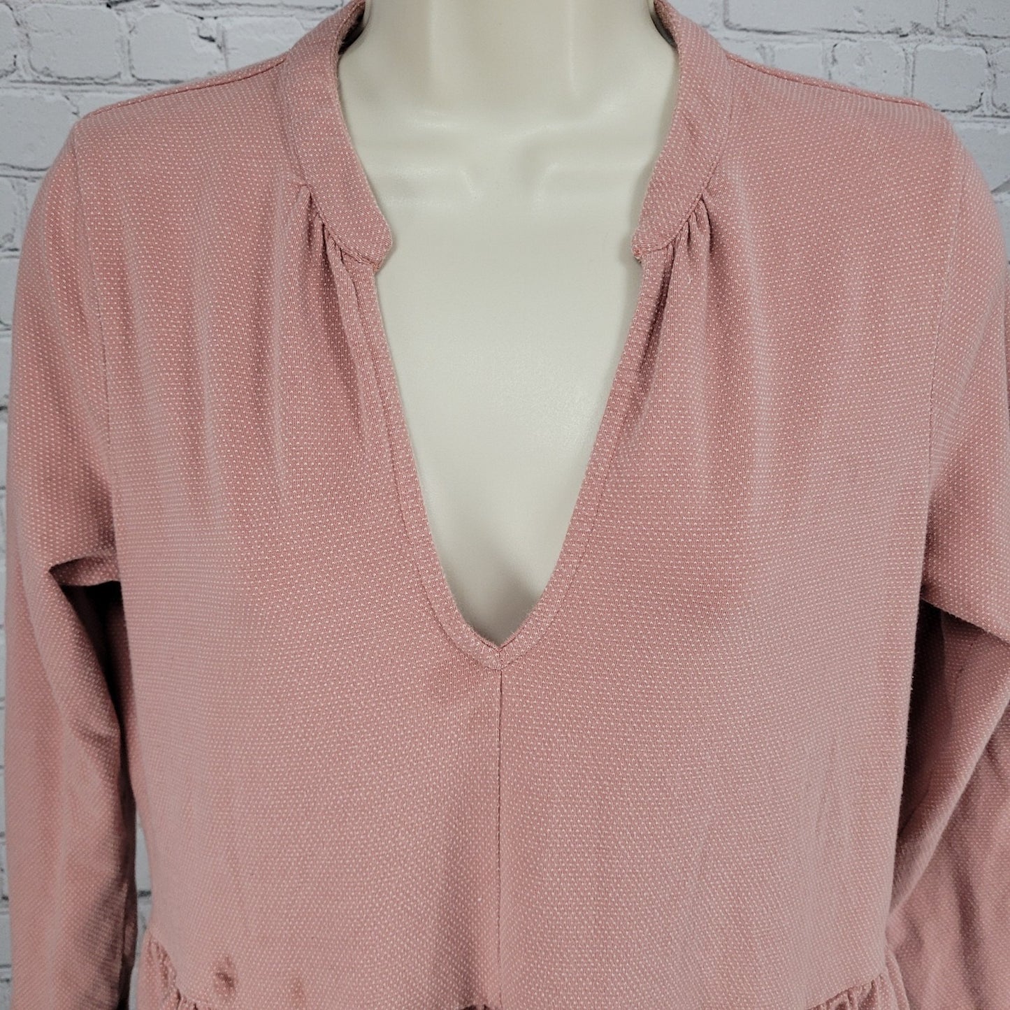Synergy Pink Organic Cotton Stretch 3/4 Sleeve Ruched Knee Length Dress Small S